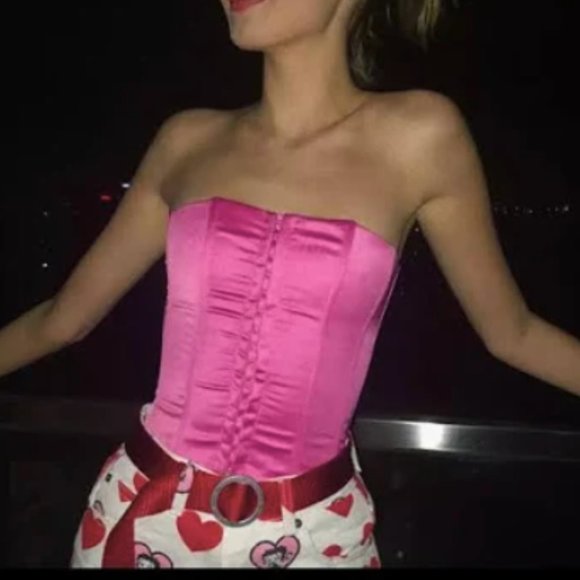 Lauren U Pink Rose Floral Hook & Eye Bustier Top - Picture 2 of 3